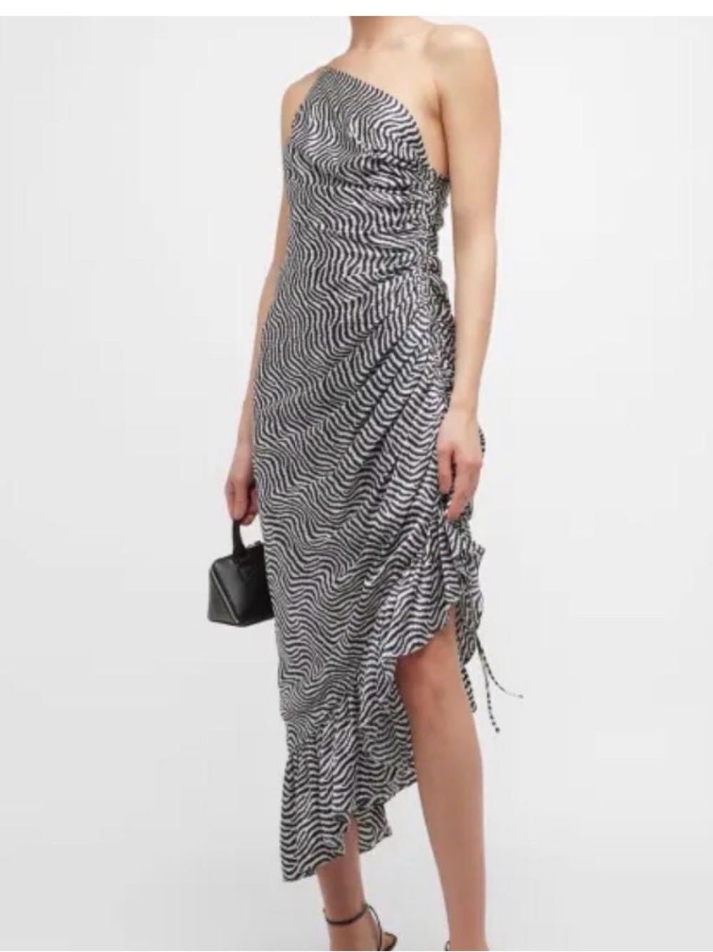cinq a sept Black & White One-Shoulder Ruched Asymmetric Dress